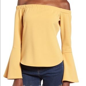 Leith Mustard Bell Sleeve Off the Shoulder Top